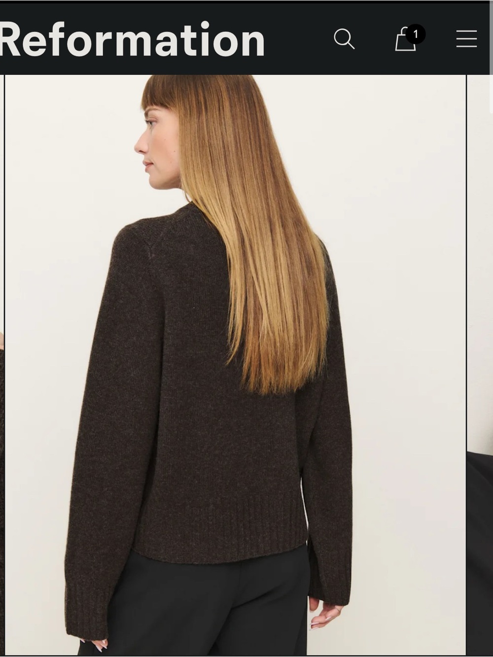 Reformation Calloway Dark Brown Wool Crewneck Sweater - Picture 3 of 10